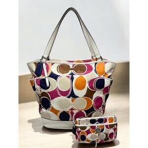 Coach F23299 Park Hand Drawn Scarf Print North/South Tote & Matching Wristlet